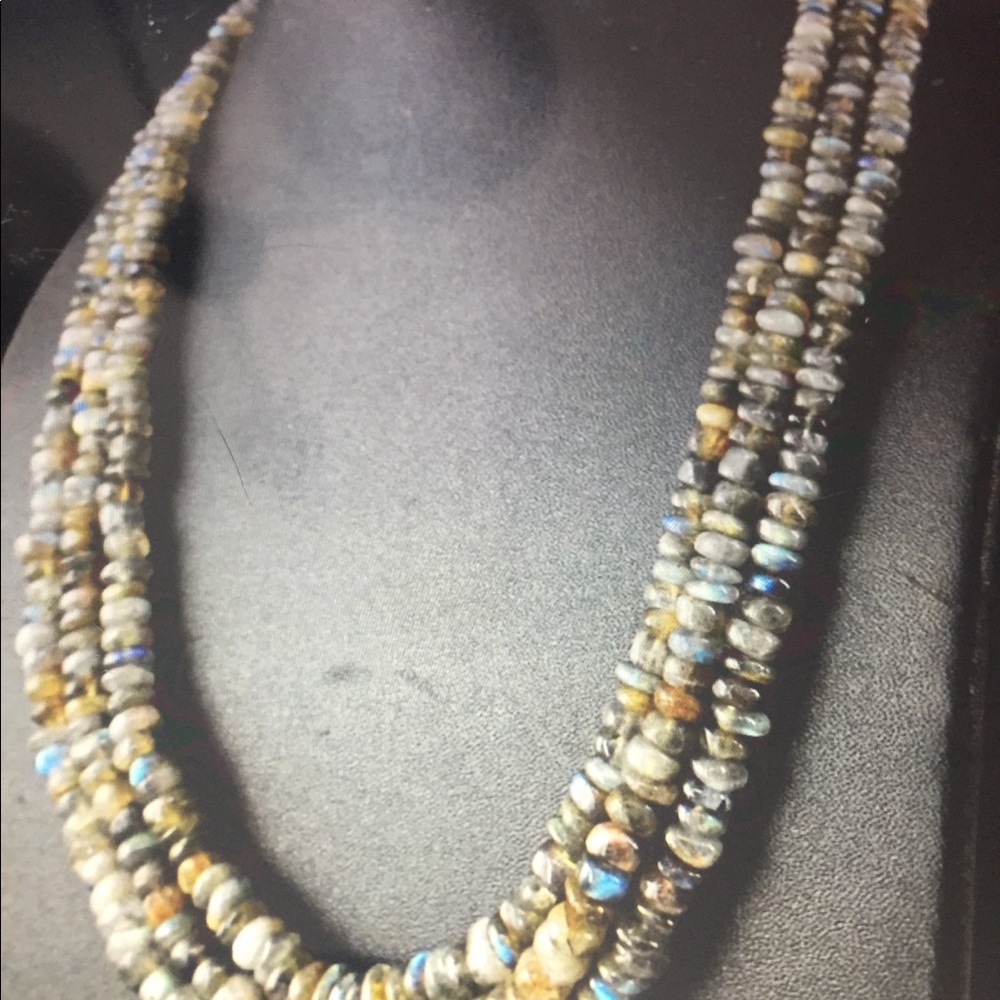 Handmade Natural 3 Strand  Labradorite Necklace